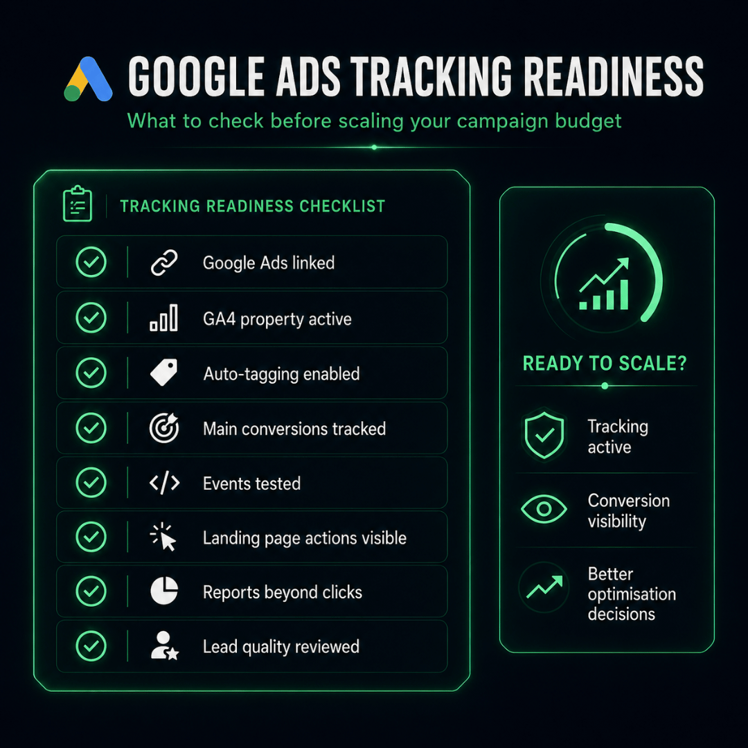 Google Ads and GA4 tracking readiness checklist before scaling campaign budget