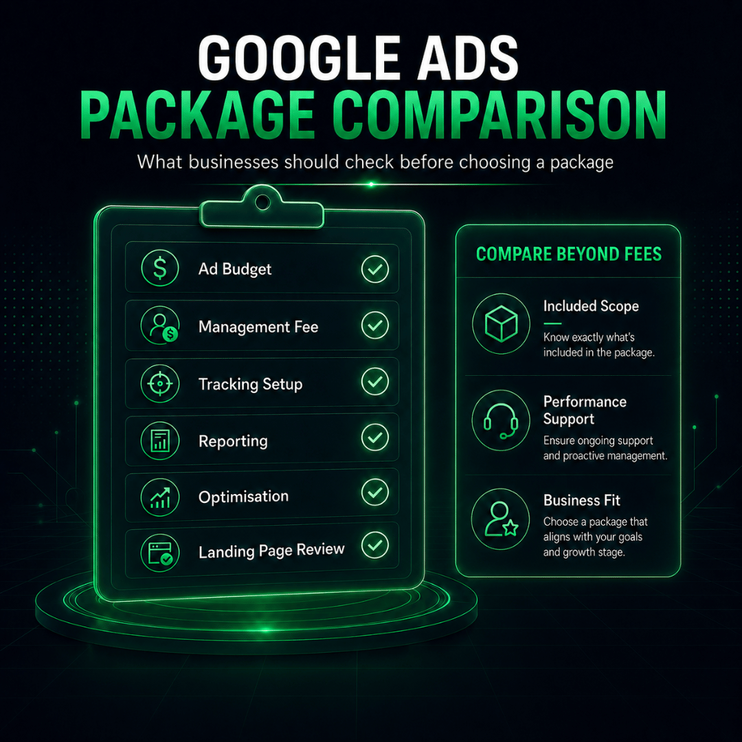 Google Ads package comparison checklist for businesses reviewing pricing and service scope