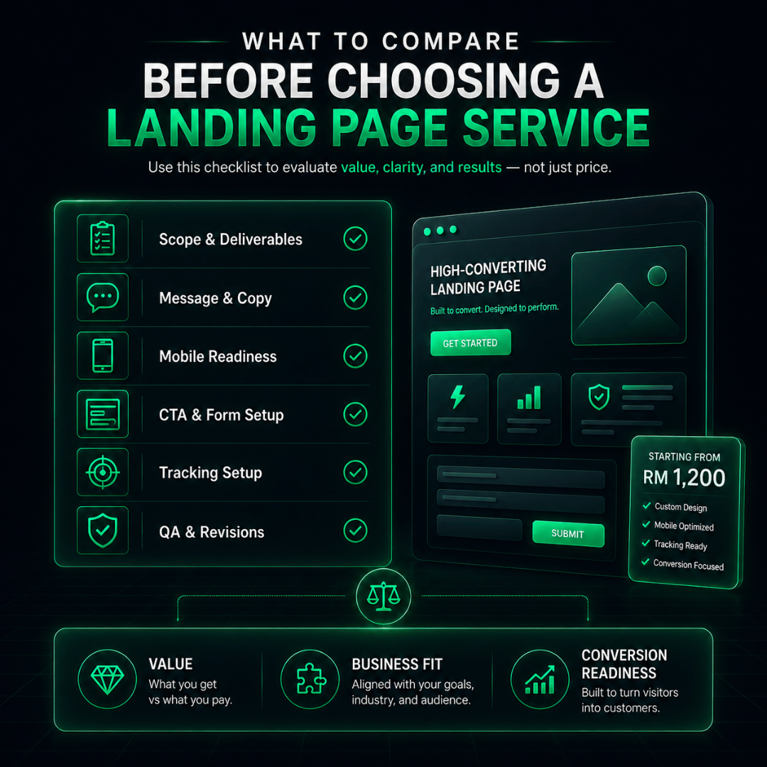 Landing page provider comparison checklist showing what businesses should review before choosing a landing page service Landing page provider comparison checklist showing what businesses should review before choosing a landing page service