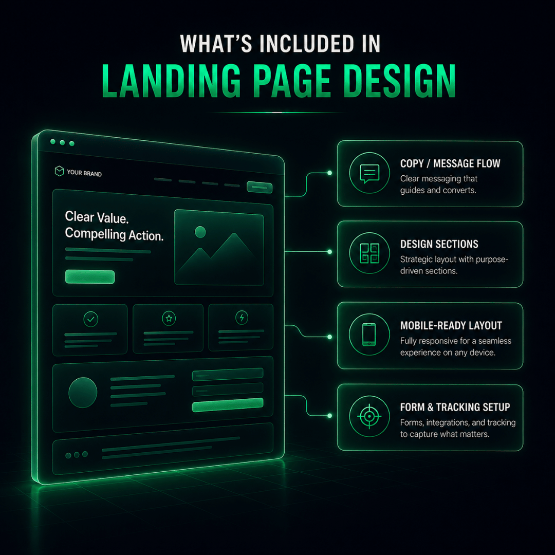 Landing page service comparison illustration showing what is usually included in landing page design cost Landing page service comparison illustration showing what is usually included in landing page design cost
