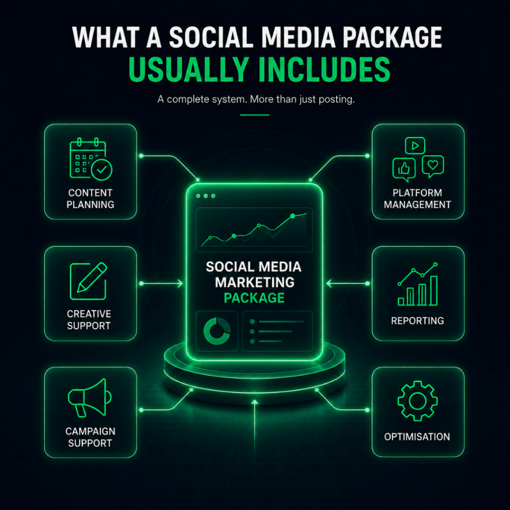 Social Media Marketing Price Malaysia: What Packages Usually Include and What Businesses Should Compare 2 Social media marketing package illustration with content planning creative support campaign management and reporting
