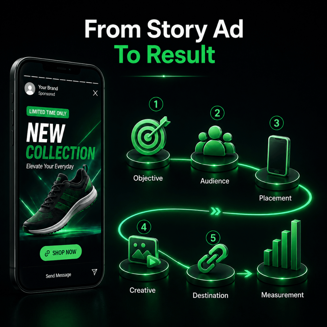 Instagram Story ad workflow from objective and audience to placement creative destination and measurement