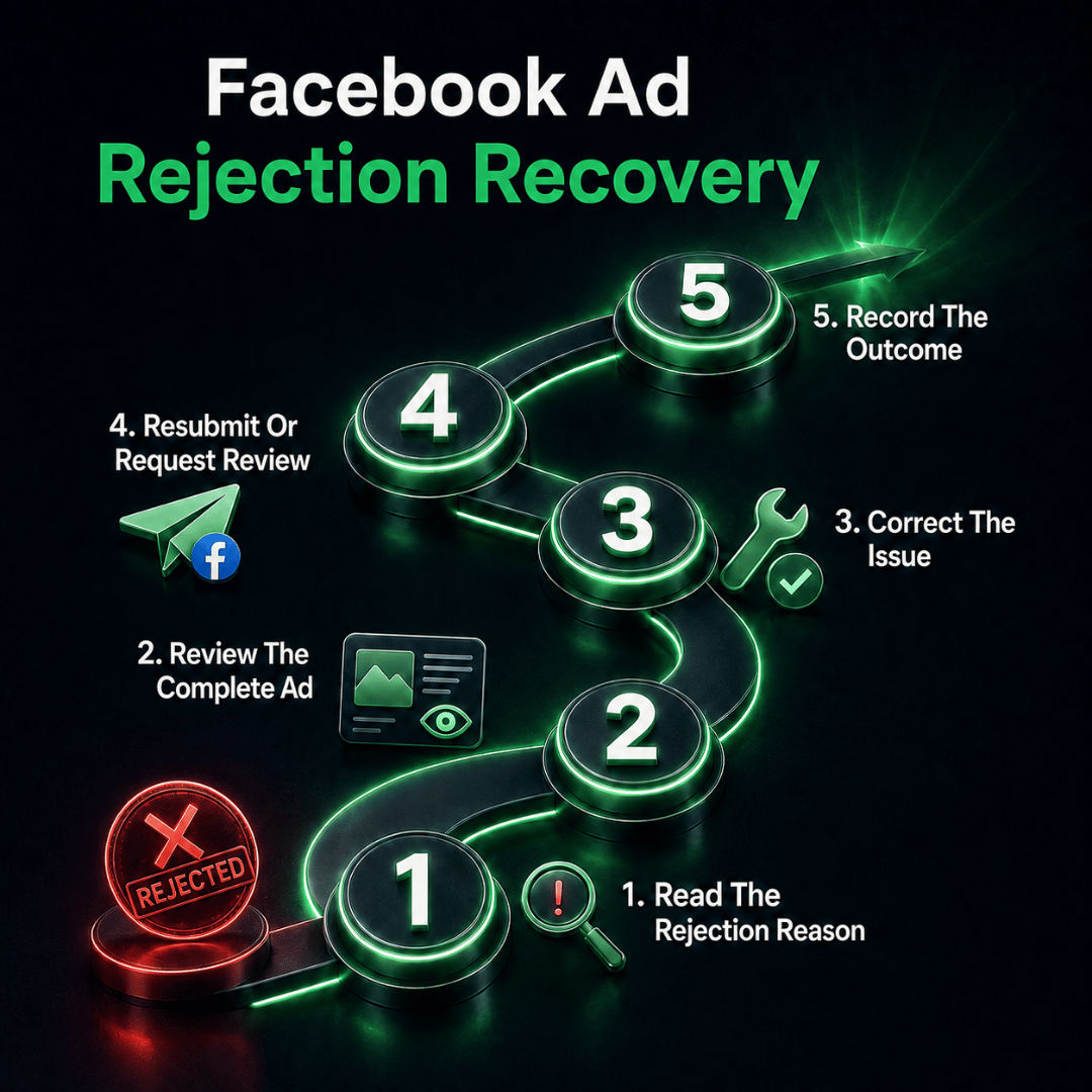 Steps to review correct and resubmit a rejected Facebook advertisement